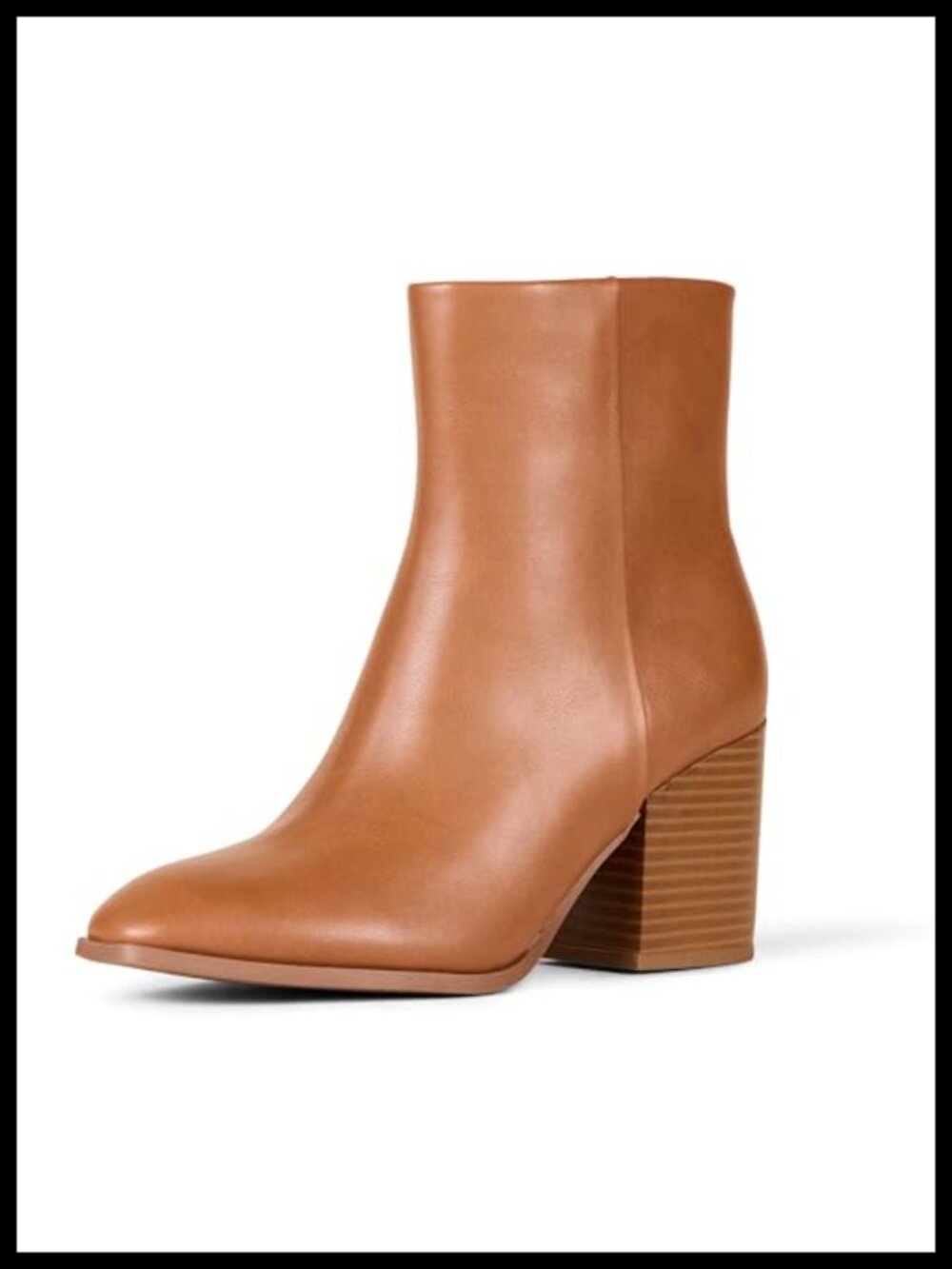 Womens Faux Calfskin Ankle Boots with Memory Foam Stacked Heel